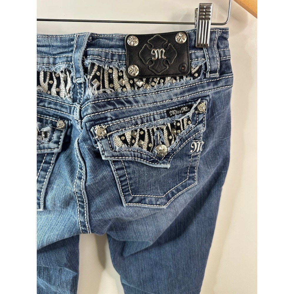 Miss Me Mid Rise Skinny Jeans Size 28 Zebra Sequin Studded Flap Pocket Denim - Picture 14 of 16